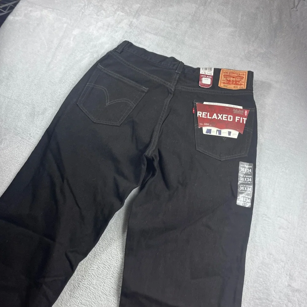 Levis 550 Relaxed Fit Black Jeans Mens 36x34‎ NWT Tapered Leg Denim Pants